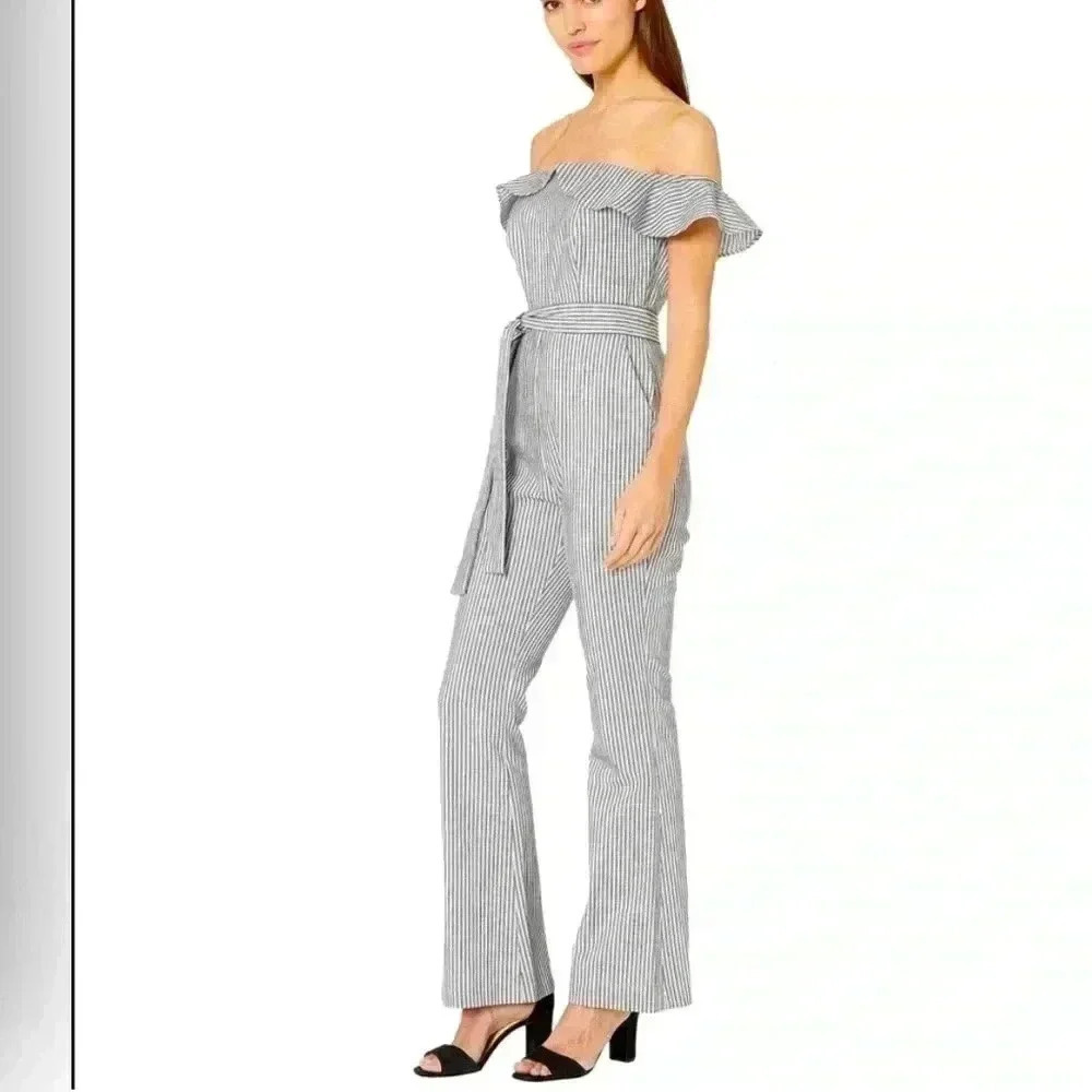 BCBGeneration womens Railroad Stripe Strapless Jumpsuit